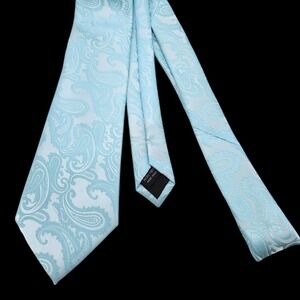 Paul Malone Neck Tie Light Blue Paisley Jacquard Silk‎ Handmade Micro Fiber